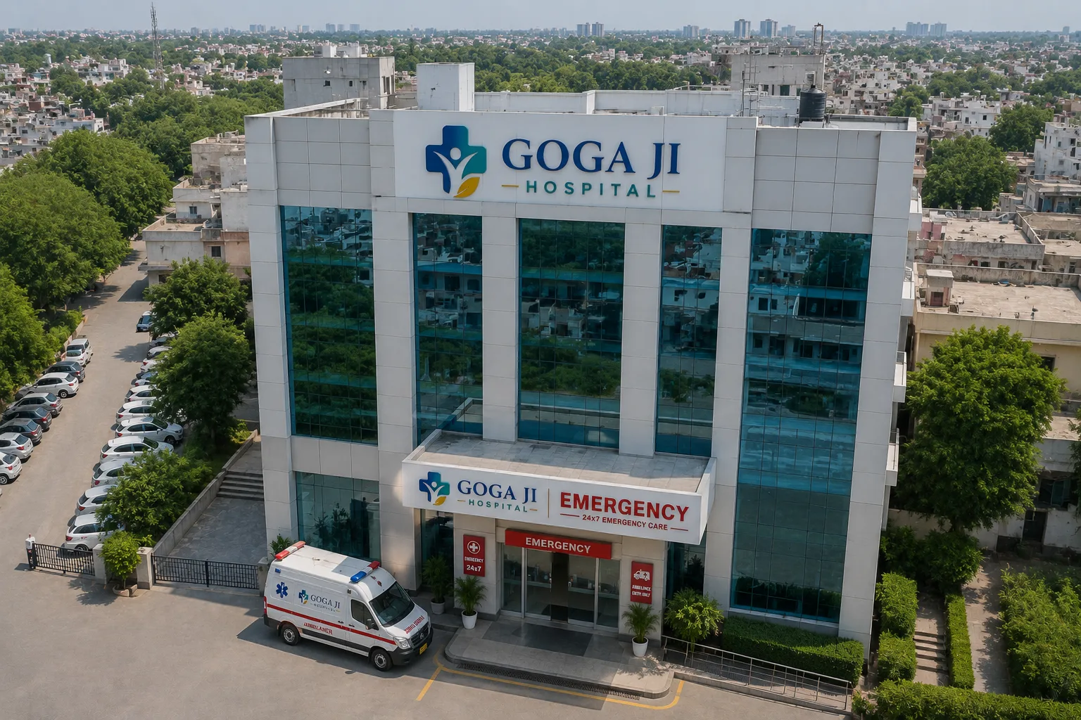 Exterior of Goga Ji Hospital in Faridabad